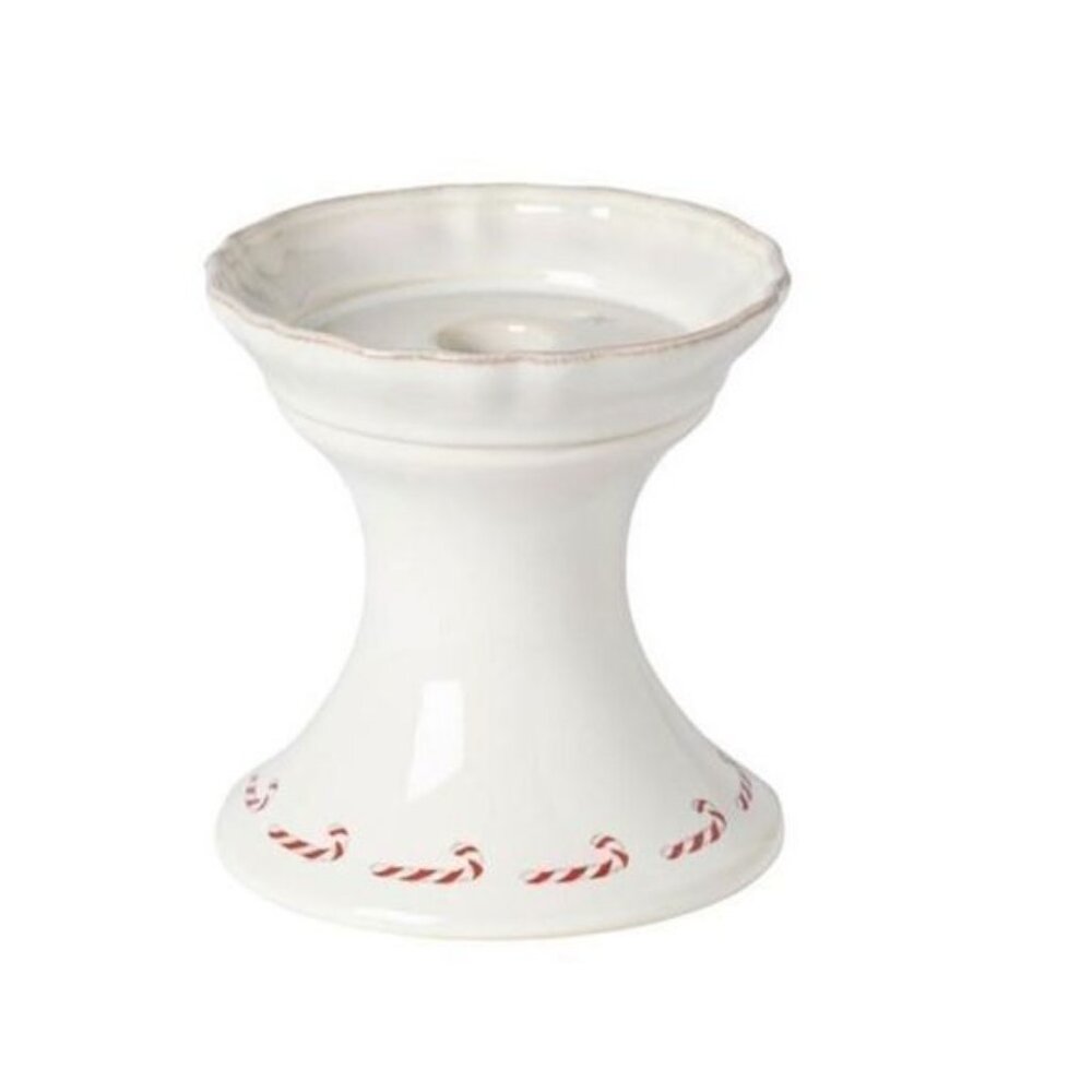 Casafina Nutcracker White Ceramic Candle Holder Candy Cane Design 12 TD122-WHI